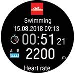 EFTER DIN SIMTUR En översikt över dina simdata finns tillgänglig i träningssummeringen i din klocka direkt efter ditt träningspass: Du kan se följande