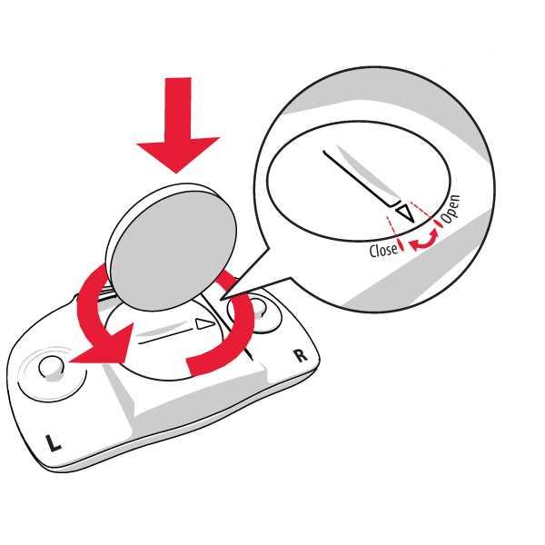 1. Använd ett mynt för att öppna batterilocket genom att vrida det moturs till OPEN. 2. Sätt i batteriet (CR 2025) i batterilocket med den positiva polen (+) mot locket.