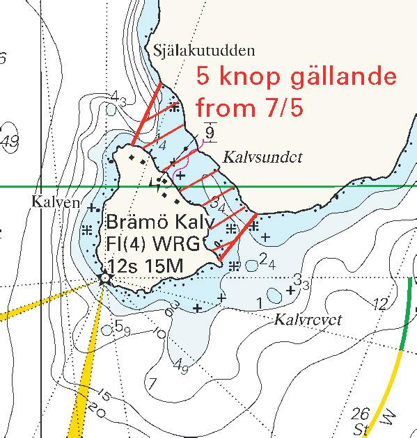 5 Nr 159 * 4113 Sjökort/Chart: 524, 525 Sverige. Bottenhavet. SO Sundsvall. Brämön. Kalvsundet. Fartbegränsning.