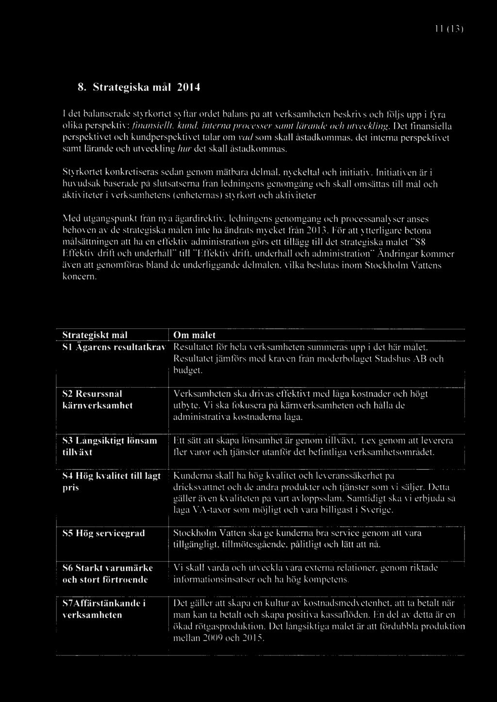 nya ägardirektiv, ledningens genomgång och processanalyser anses behoven av de strategiska målen inte ha ändrats mycket från 2013.