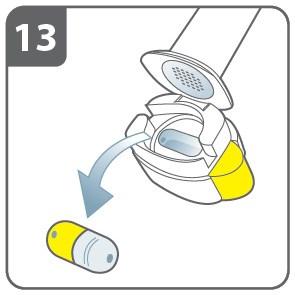 När du har inhalerat din dagliga dos av Ultibro Breezhaler: Öppna munstycket igen och ta ut den tomma kapseln genom att tippa ut den ur kapselfacket. Kasta den tomma kapseln i hushållssoporna.