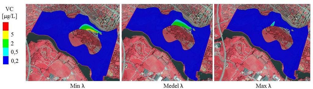 I figur 32 ses spridning av VC då adsorptionsparametern hållits konstant medan reaktionsparametrarna varierats.