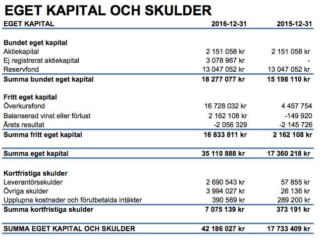 Årsredovisningen för 2016 kommer i sin helhet att publiceras på bolagets hemsida i god tid före Årsstämman Revisorn har endast översiktligt granskat bolagets resultat- och balansräkningar Väsentliga