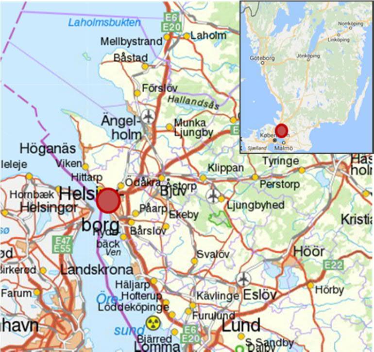 3.6. Helsingborg RoRo Helsingborgs hamn (se figur 3.6.1) är belägen i centrala Helsingborg, i mellersta Skåne, drygt 60 kilometer norr om Malmö. Den naturliga tillfartsvägen är E6.