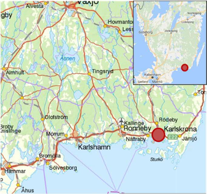 3.11. Karlskrona Karlskrona hamn (se figur 3.11.1) är belägen på Verkö öster om Karlskrona. Den naturliga tillfartsvägen är E65 och lokalt Verkövägen.