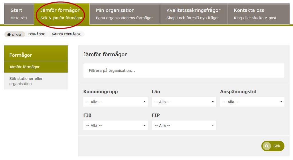 samhällsskydd och beredskap 5 (13) 3. De olika delarna 3.1 Jämför förmågor Här kan du jämföra förmågor för olika stationer oavsett organisationstillhörighet.