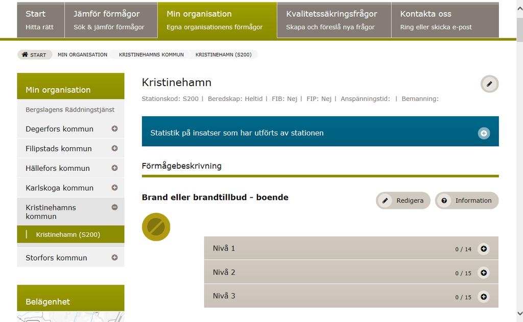 samhällsskydd och beredskap 7 (13) Klicka på kommun i menyn till vänster och välj station för att se och redigera informationen om varje enskild station.