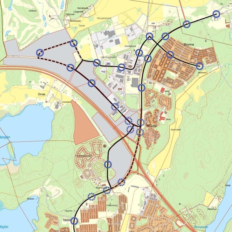 7 Utformningsförslag och rekommendationer Granhammarsvägen kommer med de nya planerna för områdena kring E18 vid Brunna trafikplats få betydligt mer trafik än idag.