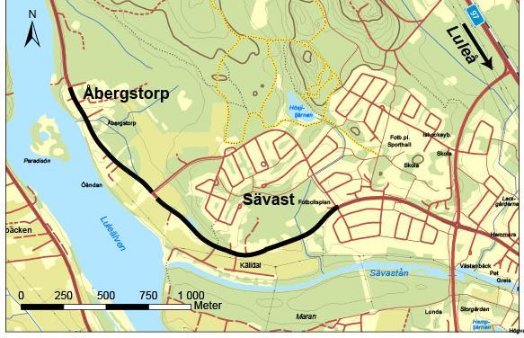 Utredningsområdet för gc-vägen ligger i närheten av vattendrag både i väster, Luleälven, och i söder, Sävastån.