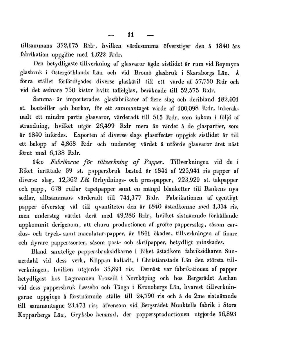 11 tillsammans 372,175 R:dr, hvilken värdesumma öfverstisjer den å 1840 års fabrikation uppgifne med 1,622 R:dr.