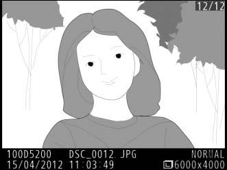 Bildvisning och radering Helskärmsläge Visa bilder genom att trycka på K-knappen. Det senaste fotografiet visas på monitorn.