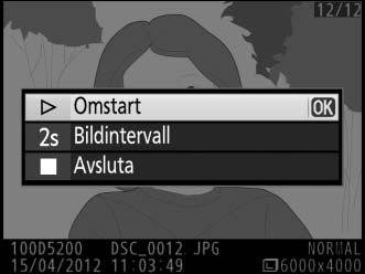 att hoppa fram till nästa. Ändra visad fotoinfo (0 119). Pausa/fortsätta bildspelet Pausa bildspelet. Tryck igen för att fortsätta.
