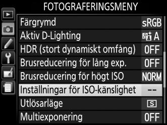 A Auto Om funktionsratten vrids till P, S, A eller M efter att Auto valts för ISO-känslighet i ett annat läge så återställs den ISO-känslighet som sist valdes i läge P, S, A eller M.