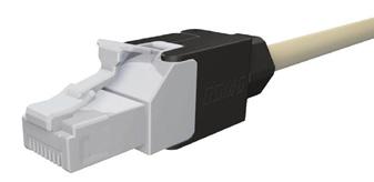 Hanterar 1 GBit Ethernet. Länkklass E enligt ISO/IEC 11801. Mycket enkel kontaktering med trådfixtur, liknande Gigamedias verktygslösa jack.