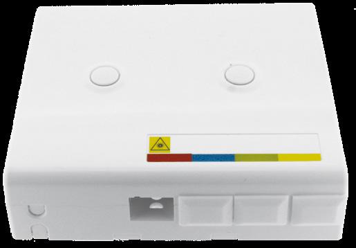 Uttag och boxar för fiber Fiberuttag box 4xSC simplex Kompakt fiberuttag för upp till 4 st SC simplex dammskyddade mellanstycken/adapters. Avsedd för inomhusbruk. Lämplig för både G652 och G657 fiber.