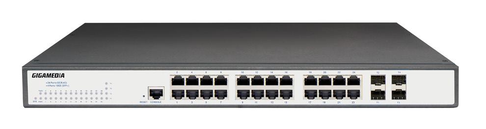 Managerbar 24-portars Gigabit-switch med fyra SFP-portar, 10G Managerbar 24-portars layer 3 Gigabit-switch med fyra SFP-portar på 10 Gbit/s. 19 tum, 1HE.