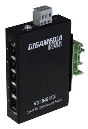 Gigamedia switchar för DIN-skena Switch 5 port DIN 10/100 Mbps Miniswitch för DIN skena med 5 portar. Hastighet 10/100 Mbps. Kräver ingen konfiguration, bara plug and play.