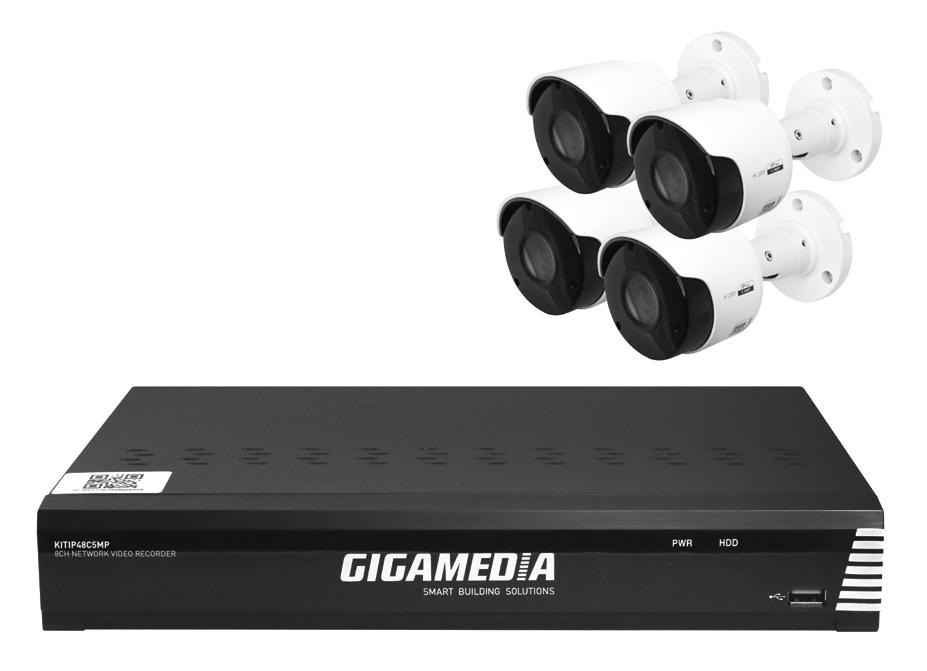 Gigamedia IP-kamerasystem 4K Gigamedia 4K kamerasystem kan köpas i lösa delar eller i paket med NVR och kameror. Paket finns med fyra kanaler och två kameror alternativt åtta kanaler och fyra kameror.