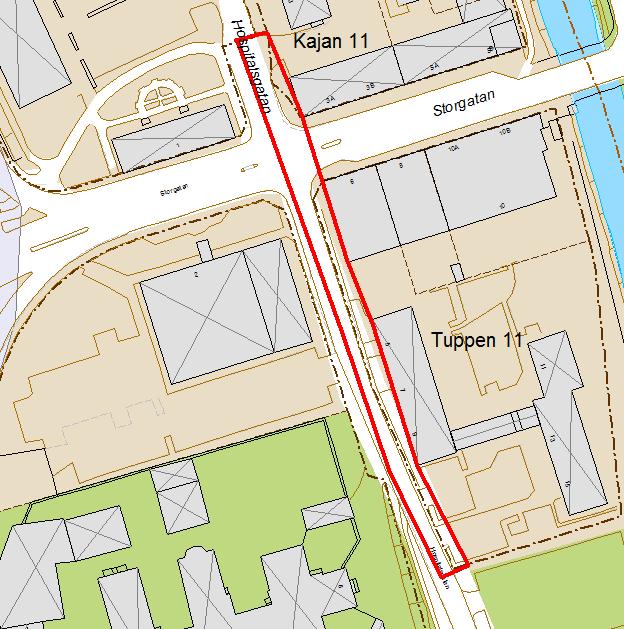 Vid Hospitalsgatan finns också behov av mer kommunal mark på ett antal ställen för att kunna få till bra lösningar för gående och cyklister.