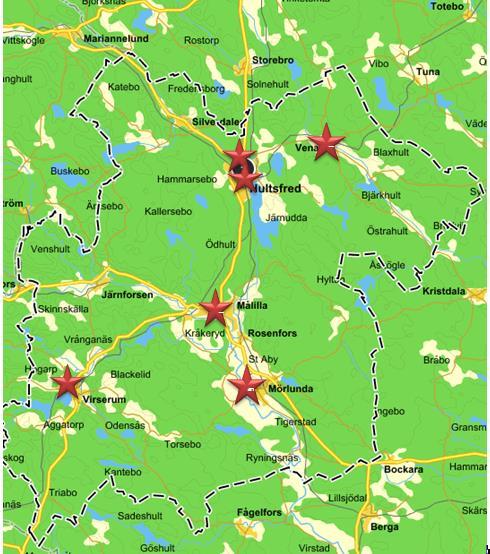 10 (24) 4.1 Särskilt boende Bilden visar karta över Hultsfreds kommun samt placering på Särskilda boenden som ingått i utredningen enligt nedan. 4.1.1 Ekliden Ekliden ligger i Virserum, ägs av Hultsfreds kommun och byggdes ursprungligen 1950-1960.