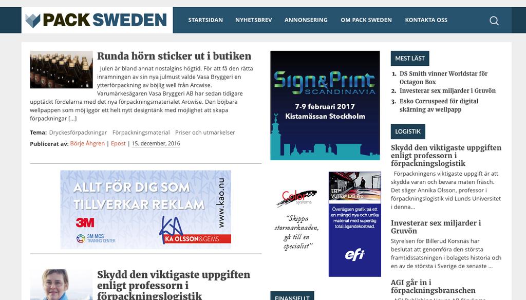 Om Pack Sweden Pack Sweden förmedlar nyheter och aktuell information inom förpackningsområdet.