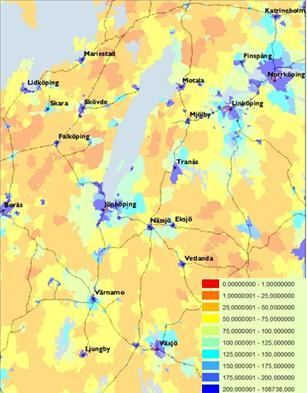 Figur 15. Genomsnittliga taxeringsvärden per SAMS-område för bebyggda småhustomter (tomtandel), kr/m 2 Den här deskriptiva analysen hjälper oss en bit på vägen, men den ger oss inte hela bilden.