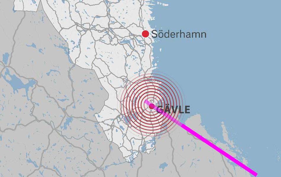 Fig. 1. Epicenter av jordbävningen den 20 oktober, 2018, ligger i direkt förlängning av Forsmarks-zonen, vilket kan tas som intäkt på att zonen ännu är aktiv.
