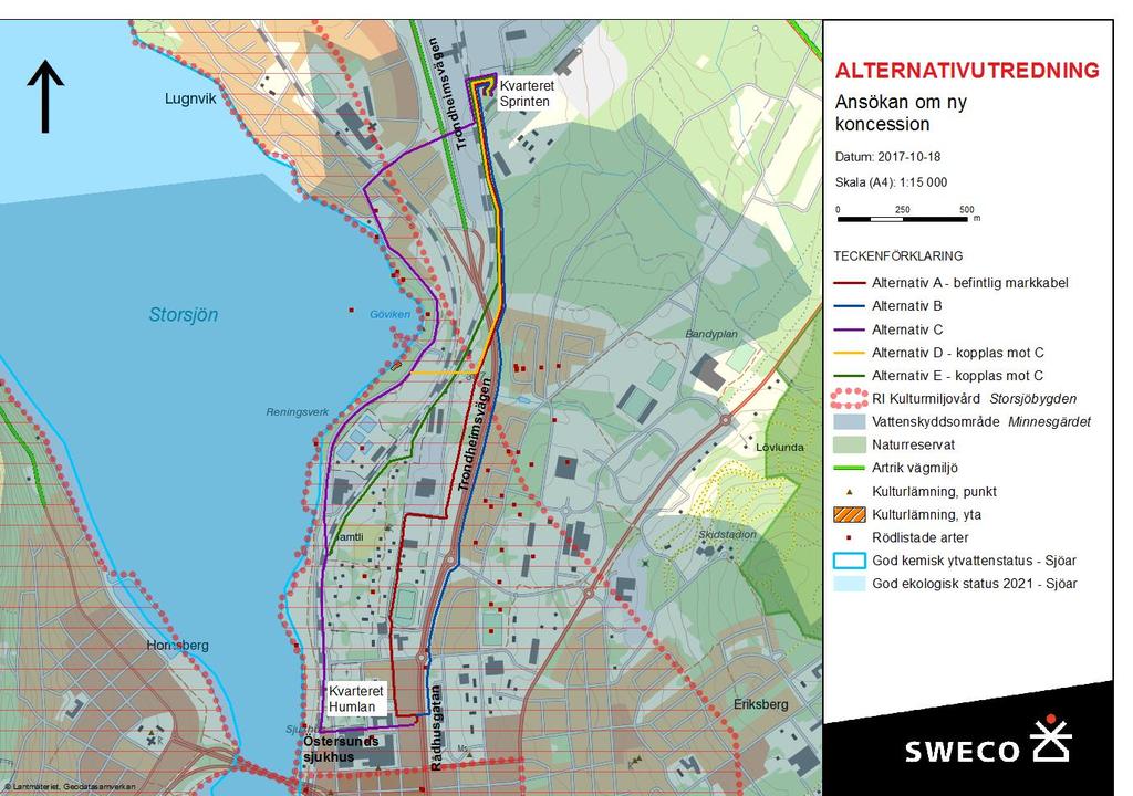 Utredda alternativ Figur 1. Natur- och kulturvärden i aktuellt område.