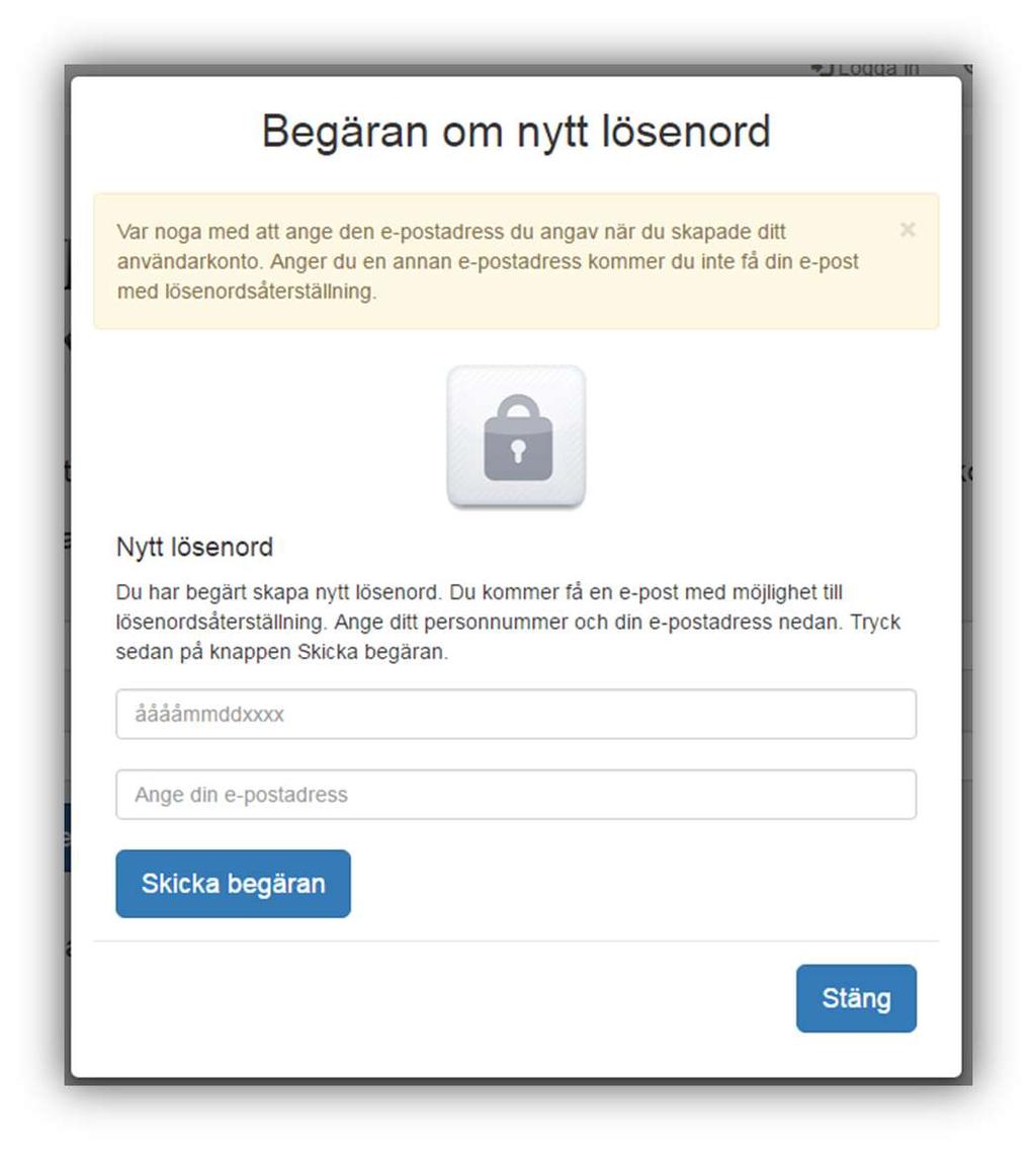 1.3 Glömt eller nytt lösenord Har du glömt lösenordet till ditt användarkonto eller om du vill skapa ett
