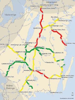 inga: <,2 Merförseningar för godståg (min/bandel/tåg) : Stora: >2,5, Medelstora: 1,-2,5, Små eller inga: <1, 2 Merförsening definieras som den (extra) försening som uppkommit mellan två platser I