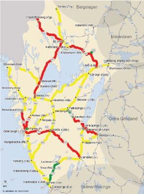 inga: <,2 Merförseningar för godståg (min/bandel/tåg) : Stora: >2,5, Medelstora: 1,-2,5, Små eller inga: <1, 2 Merförsening definieras som den (extra) försening som uppkommit mellan två platser I