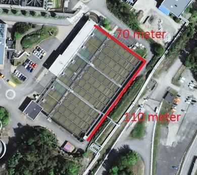 - Montera bullerskärm för att förhindra ljudspridning mot berörda bostadsfastigheter. o Försedimenteringsbassäng är cirka 70 x 110 meter och biobädden är 50 x 65 meter.