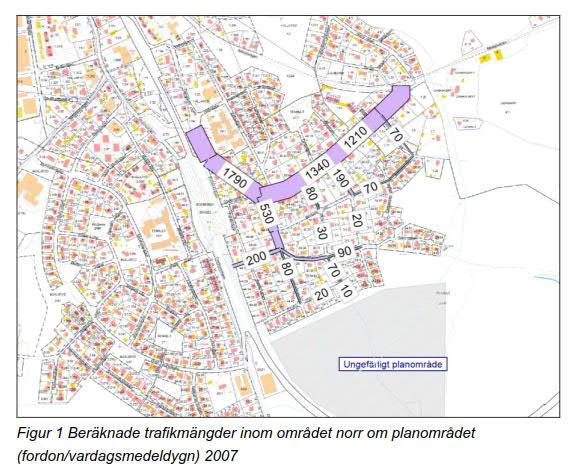 2013 redovisas i bilden nedan som hämtats från Swecos trafikutredning från 2013, Kompletterande trafikanalys i samband med detaljplaneutredning för Herrgårdsgärdet i Tenhult, Sweco 2013-10-01.