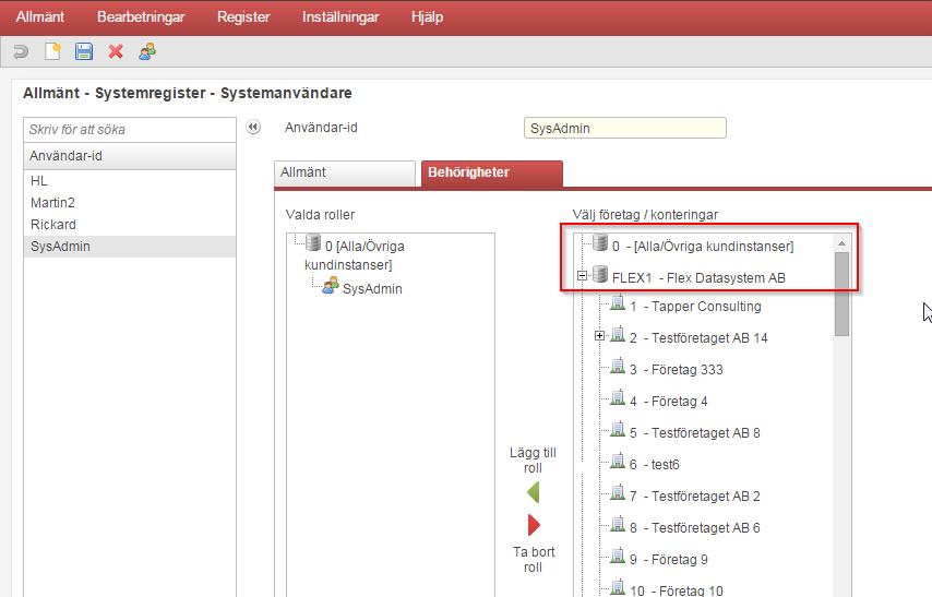 Flex HRM Travel Användarmeddelande (december 2014) 17 En systemanvändare kan i ett företag för en viss kundinstans även tilldela vanliga roller som finns i denna kundinstans.