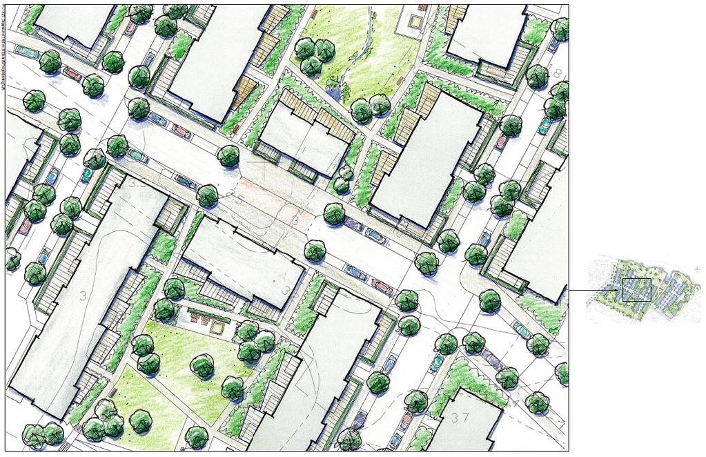 3(11) Tegelbruksvägen Tegelbruksvägen utformas som gata med en fil i vardera riktning, kantstensparkering och trottoarer med betongplattor och kantsten i granit.