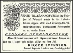 1908- grundade Birger Svensson Svenska Cykel