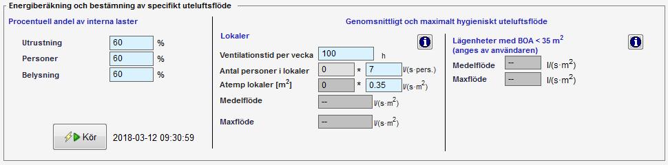 Energisimulering Den nedersta Kör-knappen under BBR-fliken (figur 8) genomför en vanlig energisimulering för ett år. Figur 8.