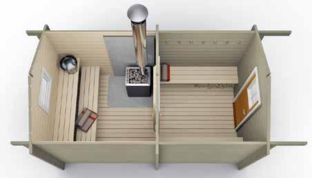 BASTUFLOTTE 8 M + 8 m² INKLUSIVE BASTUKAMIN, HARVIA M3 Bastuflotte för 6-8 pers. En traditionell bastuflotte med en 8 m² bastustuga.