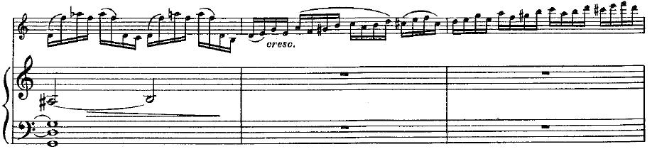 Tibor Serly version (1949): Exempel på toner som plockats bort är i takterna 21-22, där en sextondel saknas från fjärde slagets arpeggio.