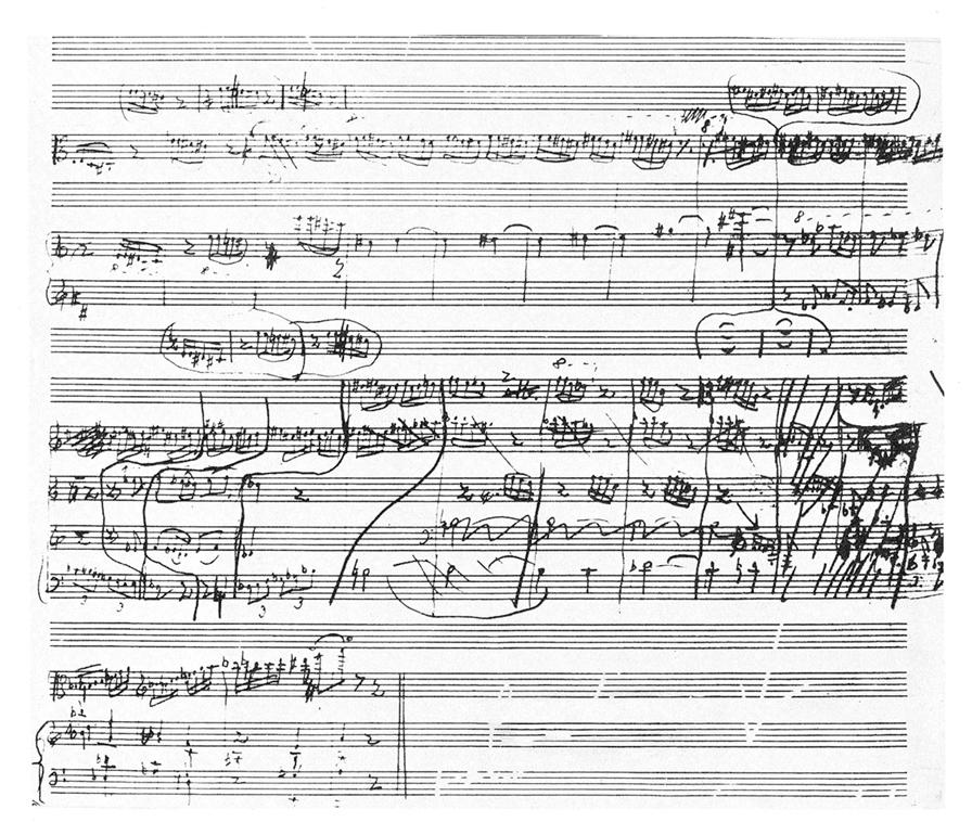 Violakonsertens sista takter ur Bartóks manuskript (Boosey and Hawkes, 1995): 1949, fem år efter Bartóks död, var Serly klar med sitt arbete och hans version av konserten uruppfördes den 2 december