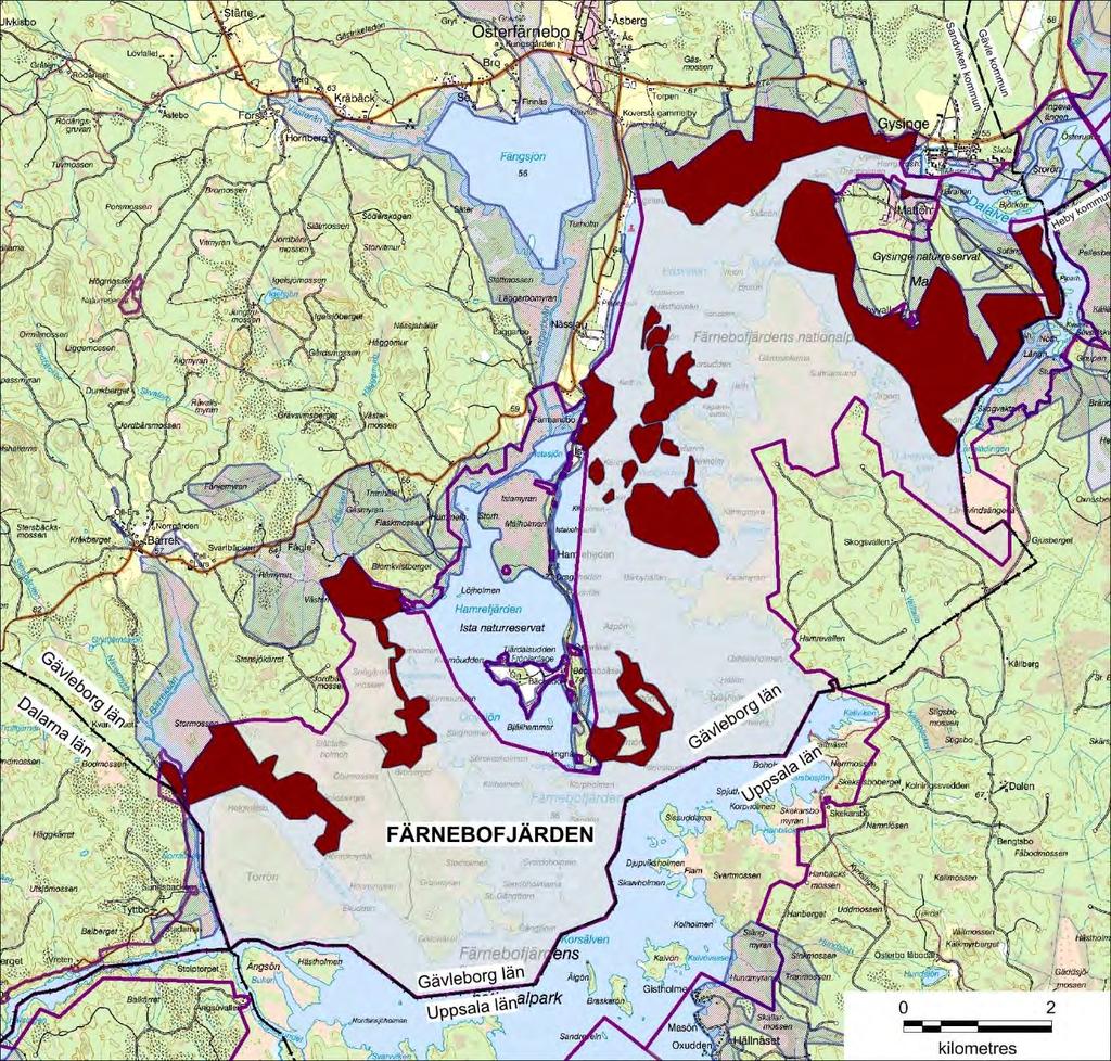 Karta 4: Planerade ramområden för stickmyggbekämpning 2018 inom Natura 2000-området Färnebofjärden