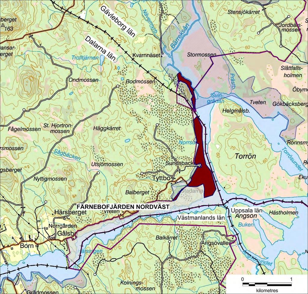 Karta 6: Planerade ramområden för stickmyggbekämpning 2018 i Natura 2000-området Färnebofjärden