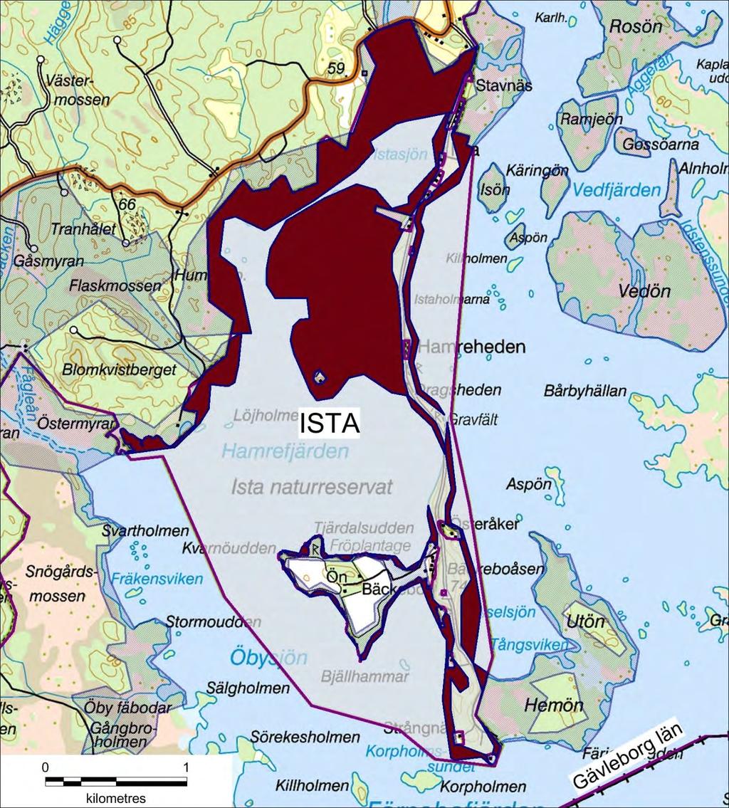 Karta 9: Planerade ramområden för stickmyggbekämpning 2018 i Natura 2000-området Ista