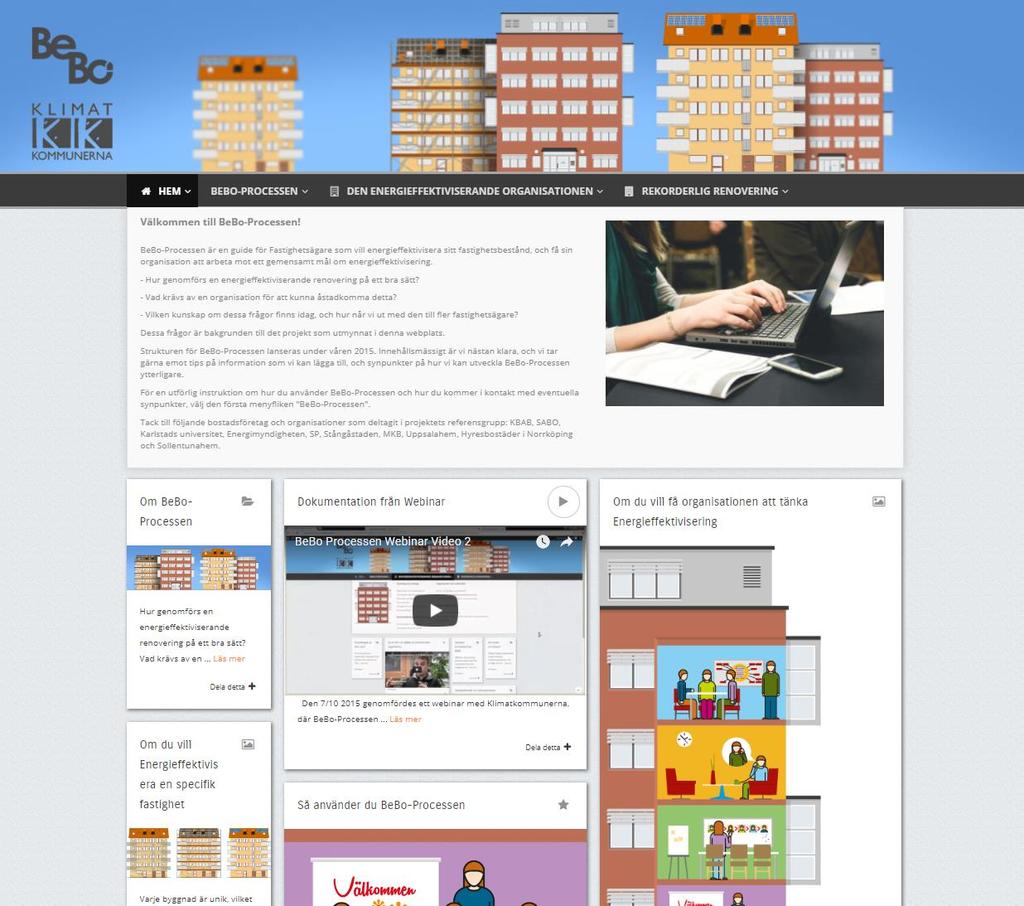 Webapplikationen BeBo-Processen är uppdelad i tre sektioner.