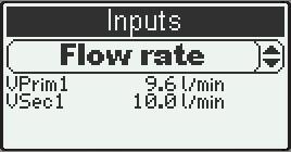 Bild: Hur flöde avläses Flödet avläses på reglercentralen (Overview - Inputs - Flow Rate), använd pil höger/vänster för att komma dit. 1.