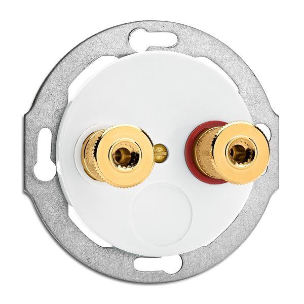 Högtalaruttag duroplast Högtalaruttag i duroplast.insats i duroplast, för montering med täckringar (1-ram) i duroplast.ringa/ram ingår ej.