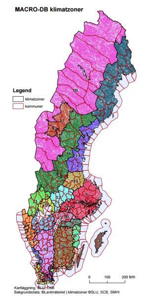 Jordart (textur, mullhalt) Klimat (zon) 26 års väderdata Nederbörd, temperatur,