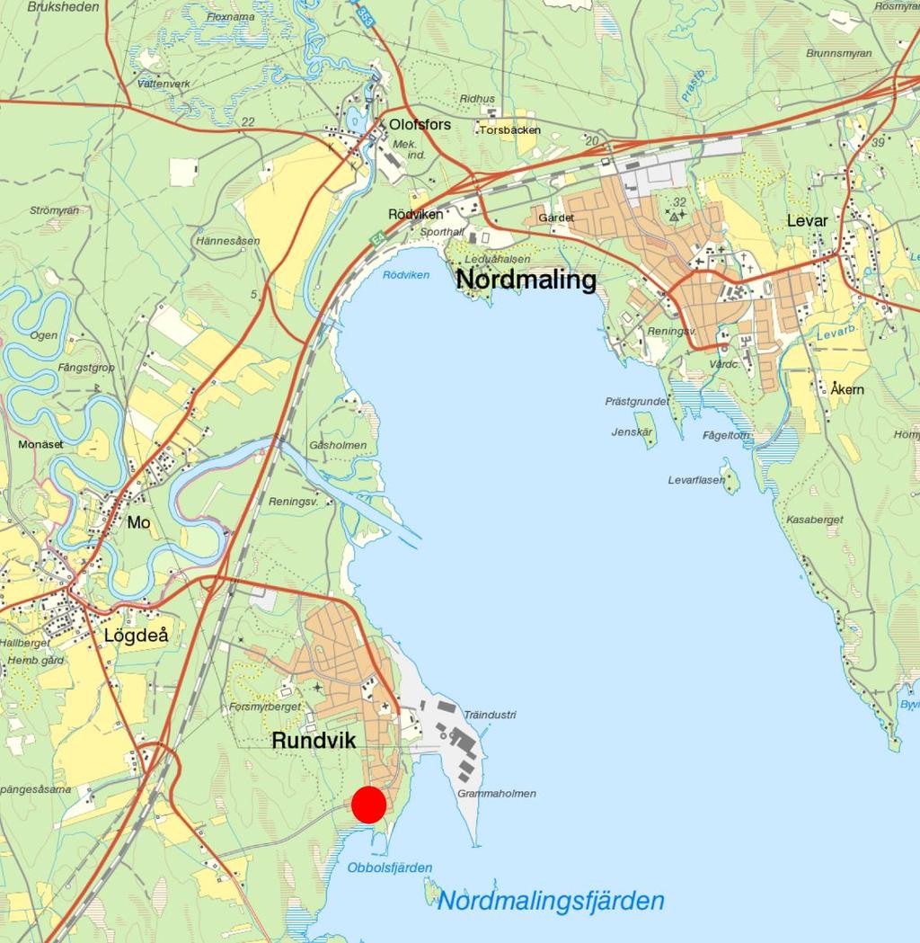 2018-08-20 2018-405-214 5 (17) PLANDATA Områdets läge och areal Planområdet ligger i den södra delen av Rundviks tätort i och är cirka 0,6 ha stort.