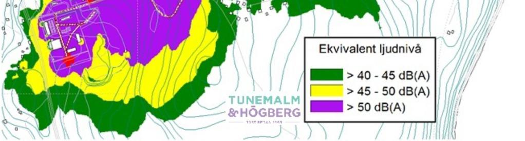 Även avskärmning i den sydvästra delen av industriområdet behövs för att minska bullret från tippning på upplag nattetid vid tillfällig drift.