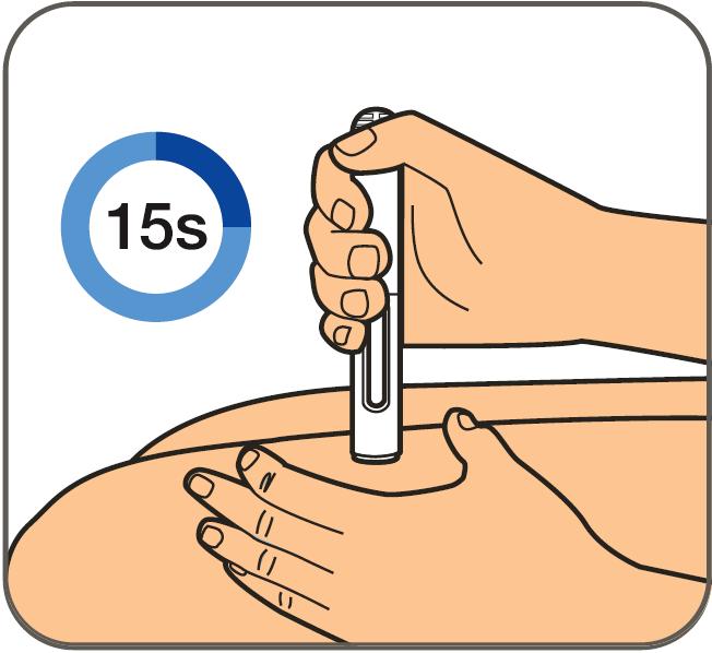 Ta inte bort den förfyllda injektionspennan under injektionen. Steg 7: Ta bort den tomma injektionspennan från huden.
